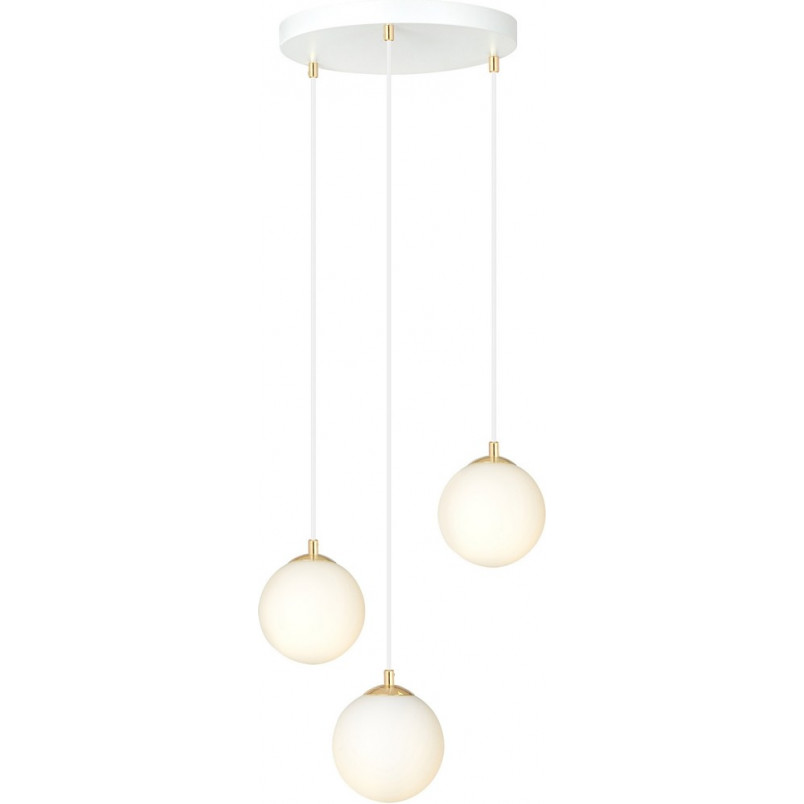 Lampa wisząca 3 szklane kule Royal 40cm biały / złoty Emibig