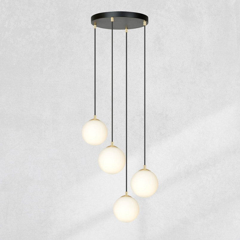 Lampa wisząca 4 szklane kule Royal 40cm biały / złoty / czarny Emibig