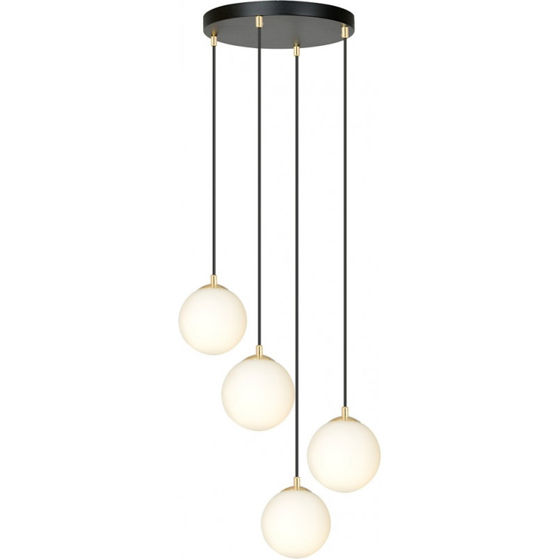 Lampa wisząca 4 szklane kule Royal 40cm biały / złoty / czarny Emibig