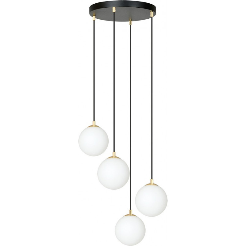 Lampa wisząca 4 szklane kule Royal 40cm biały / złoty / czarny Emibig