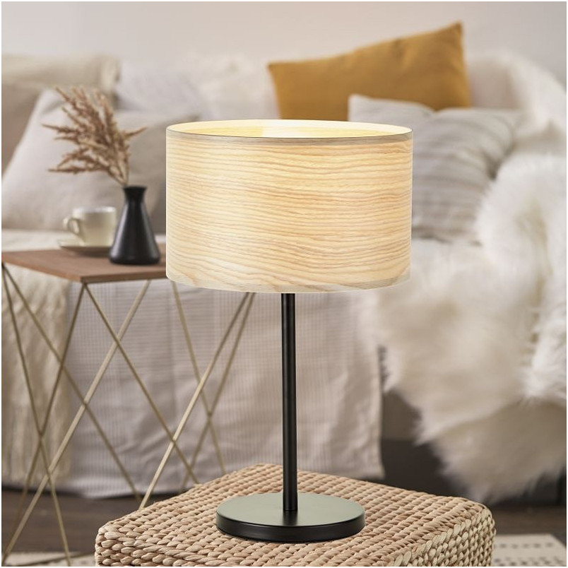 Lampa stołowa drewniana Brilliant Romm | Jasne drewno/Czarny
