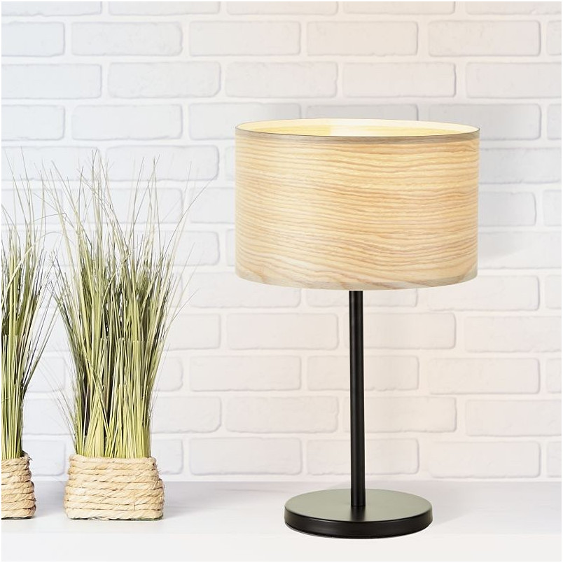 Lampa stołowa drewniana Brilliant Romm | Jasne drewno/Czarny