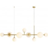 Lampa wisząca Dione IX - szklane kule, biało-mosiężna | Aldex