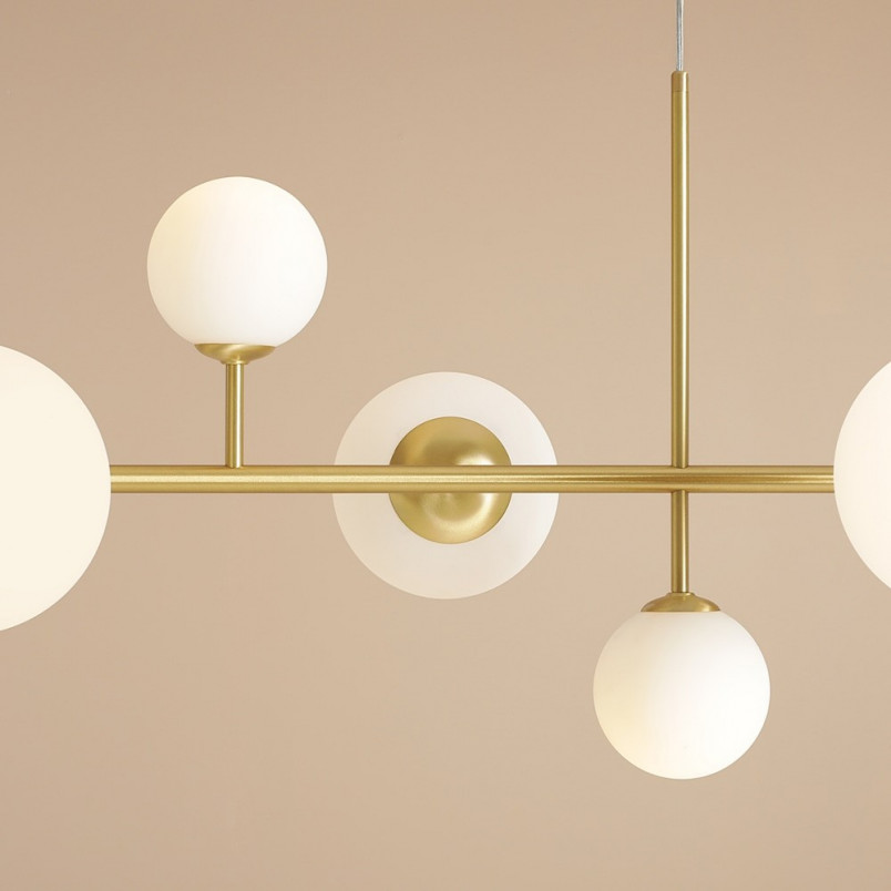 Lampa wisząca Dione IX - szklane kule, biało-mosiężna | Aldex