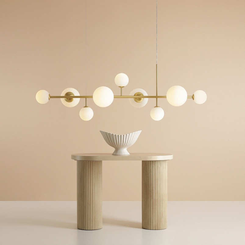 Lampa wisząca Dione IX - szklane kule, biało-mosiężna | Aldex