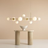 Lampa wisząca Dione IX - szklane kule, biało-mosiężna | Aldex