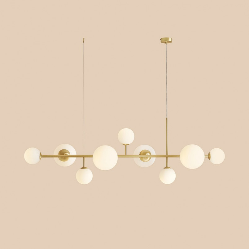 Lampa wisząca Dione IX - szklane kule, biało-mosiężna | Aldex