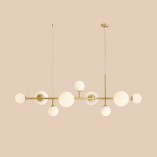 Lampa wisząca Dione IX - szklane kule, biało-mosiężna | Aldex