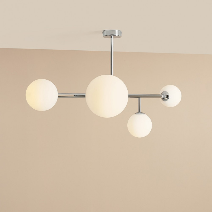 Lampa sufitowa szklane kule Dione IV 117cm biało-chromowana Aldex