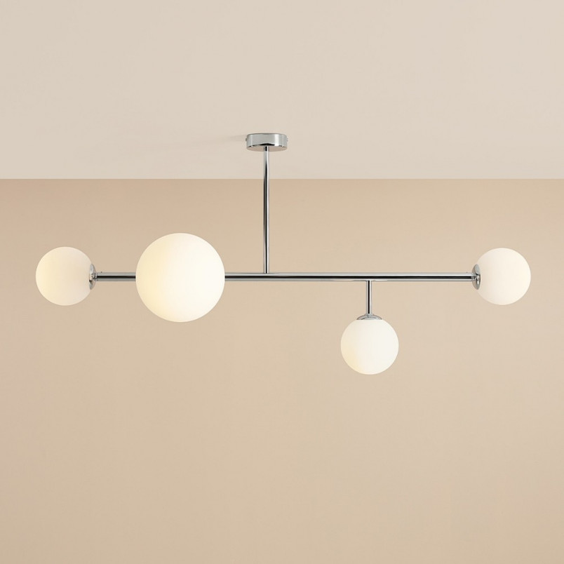 Lampa sufitowa szklane kule Dione IV 117cm biało-chromowana Aldex