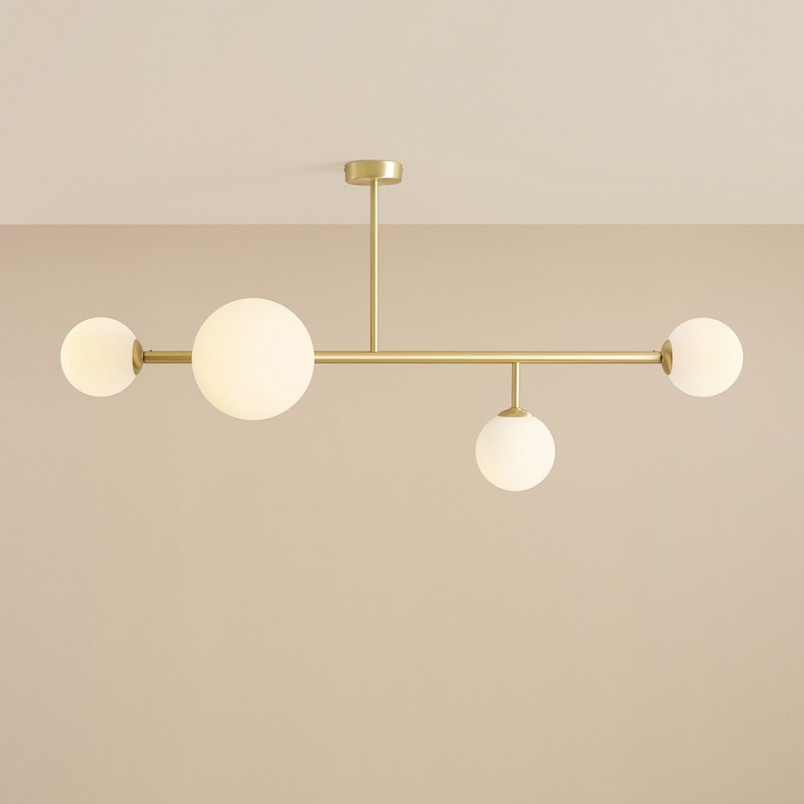 Lampa sufitowa szklane kule Dione IV 117cm biało-mosiężna Aldex