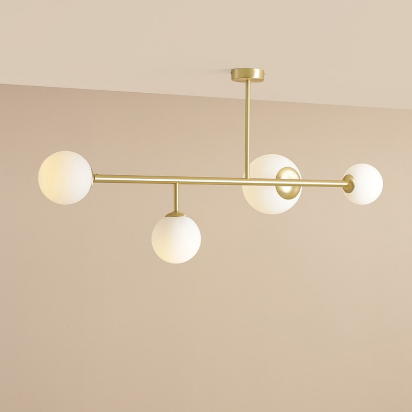 Lampa sufitowa szklane kule Dione IV 117cm biało-mosiężna Aldex