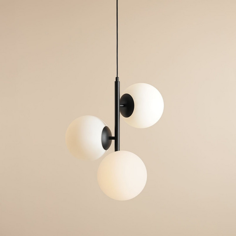 Lampa wisząca 3 szklane kule Fin 46cm biały / czarny Aldex
