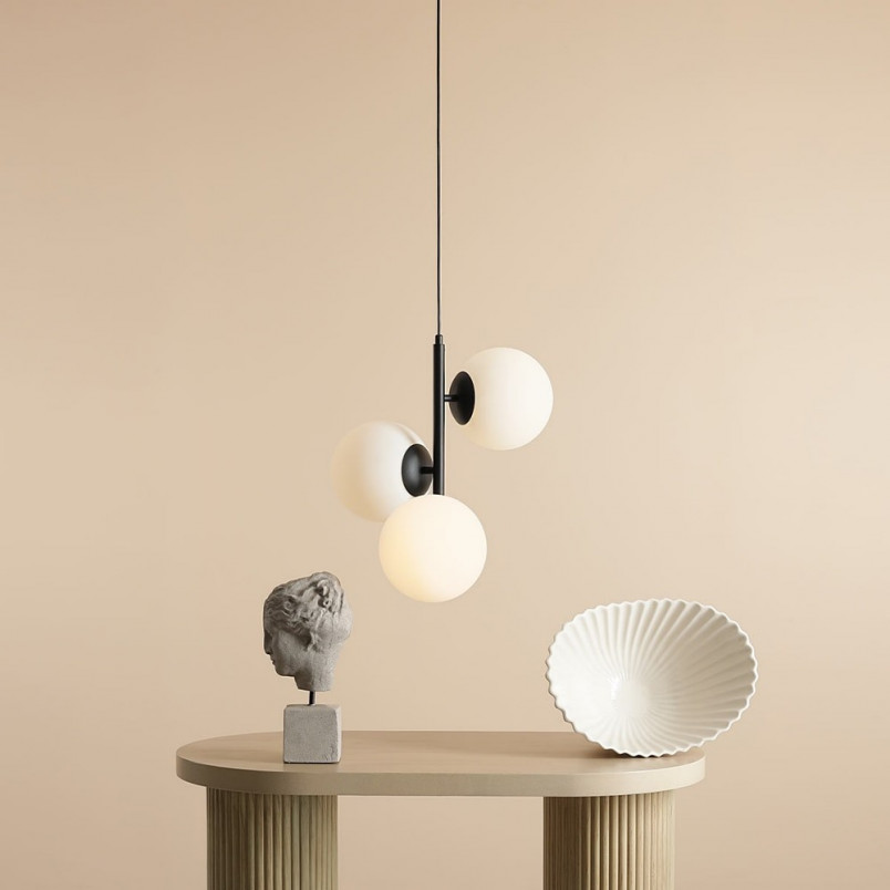 Lampa wisząca 3 szklane kule Fin 46cm biały / czarny Aldex