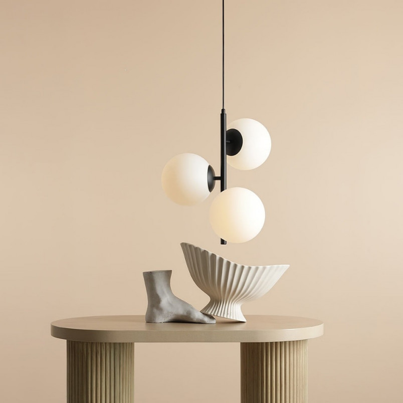 Lampa wisząca 3 szklane kule Fin 46cm biały / czarny Aldex
