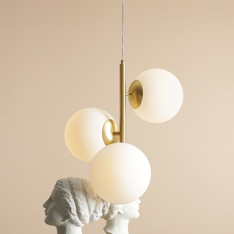 Lampa Wisząca 3 Kule Białe i Mosiądz Aldex | Elegancki Design