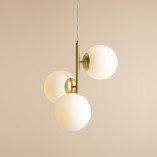 Lampa Wisząca 3 Kule Białe i Mosiądz Aldex | Elegancki Design