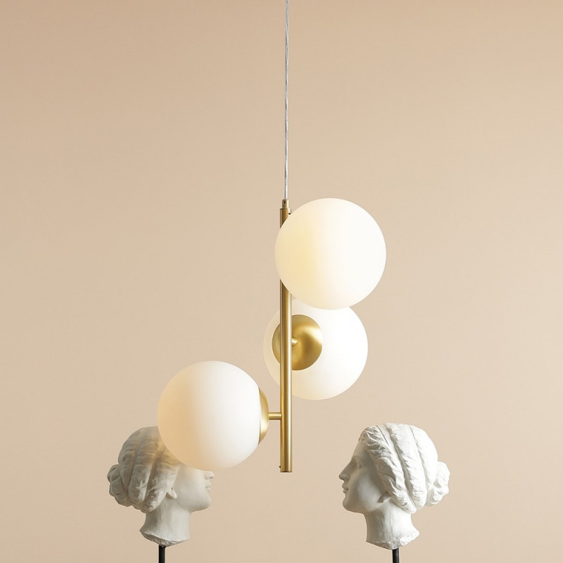 Lampa Wisząca 3 Kule Białe i Mosiądz Aldex | Elegancki Design
