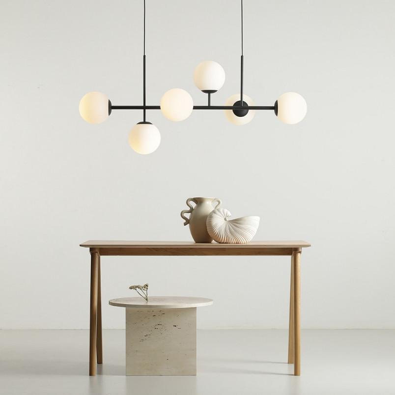 Lampa podłużna szklane kule Fin VI 142cm biało-czarna Aldex