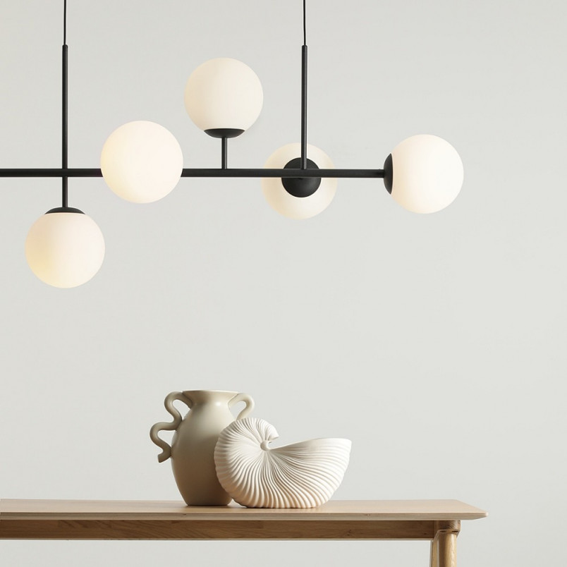 Lampa podłużna szklane kule Fin VI 142cm biało-czarna Aldex