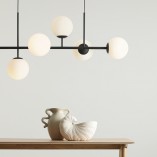 Lampa podłużna szklane kule Fin VI 142cm biało-czarna Aldex