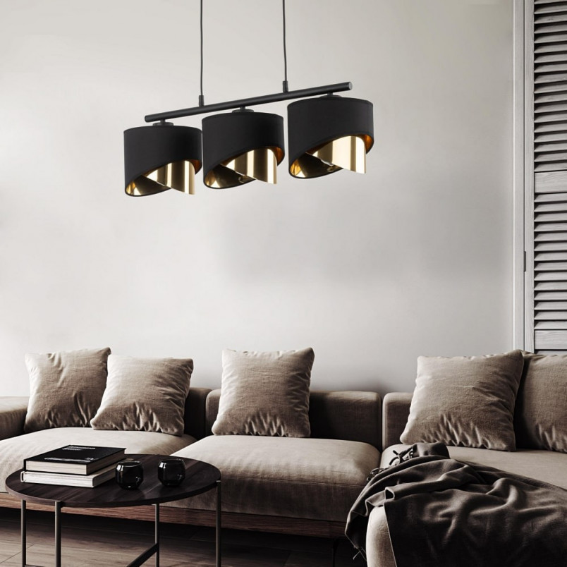 Lampa wisząca glamour z 3 abażurami Grant 70cm czarno-złota TK Lighting