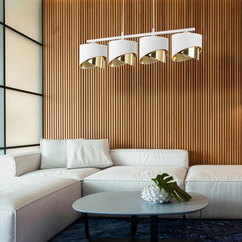 Lampa wisząca glamour z 4 abażurami Grant 95cm biało-złota TK Lighting