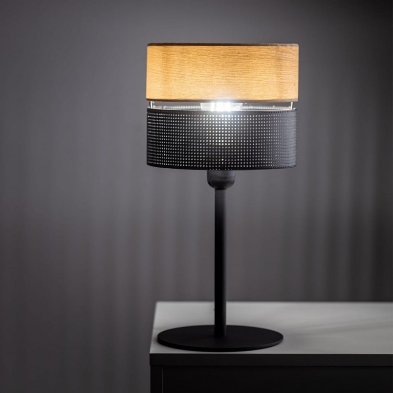 Lampa na stolik nocny loft Nicol czarny / drewno TK Lighting