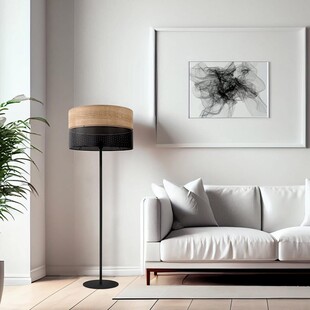 Lampa podłogowa ażurowa z drewnem Nicol czarna TK Lighting