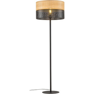 Lampa podłogowa ażurowa z drewnem Nicol czarna TK Lighting