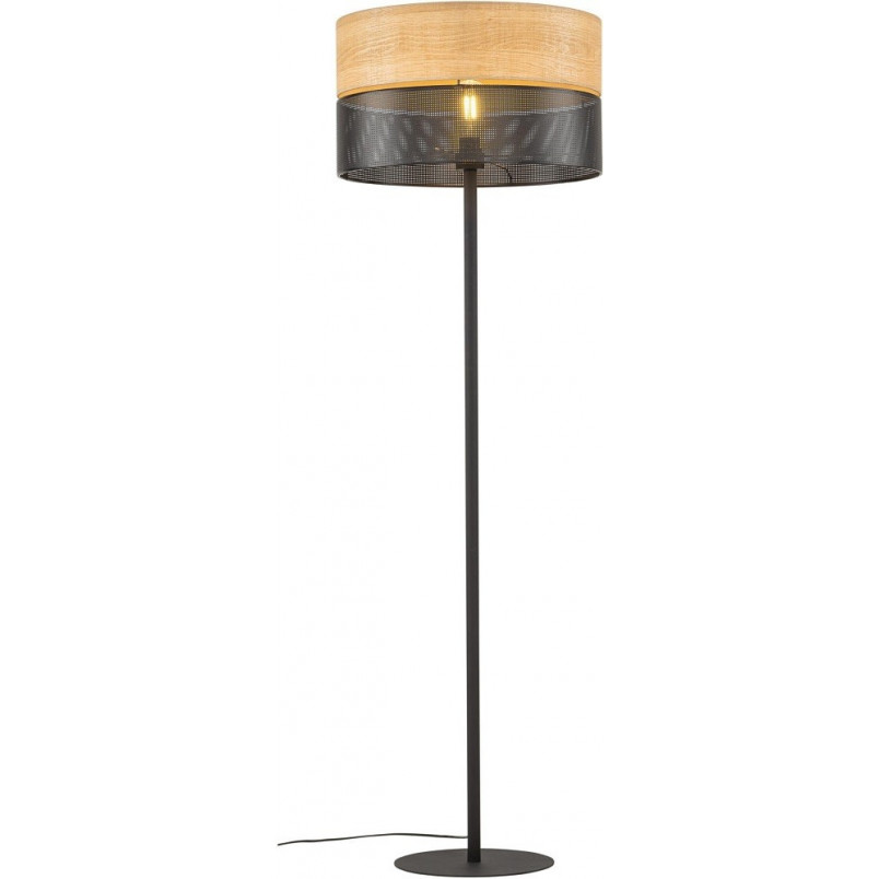 Lampa podłogowa ażurowa z drewnem Nicol czarna TK Lighting