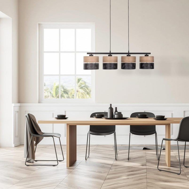 Lampa wisząca ażurowa z drewnem Nicol IV 94cm czarna TK Lighting
