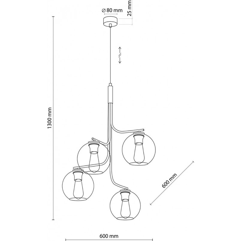 Lampa wisząca 4 szklane kule Cesar 60cm grafitowa TK Lighting