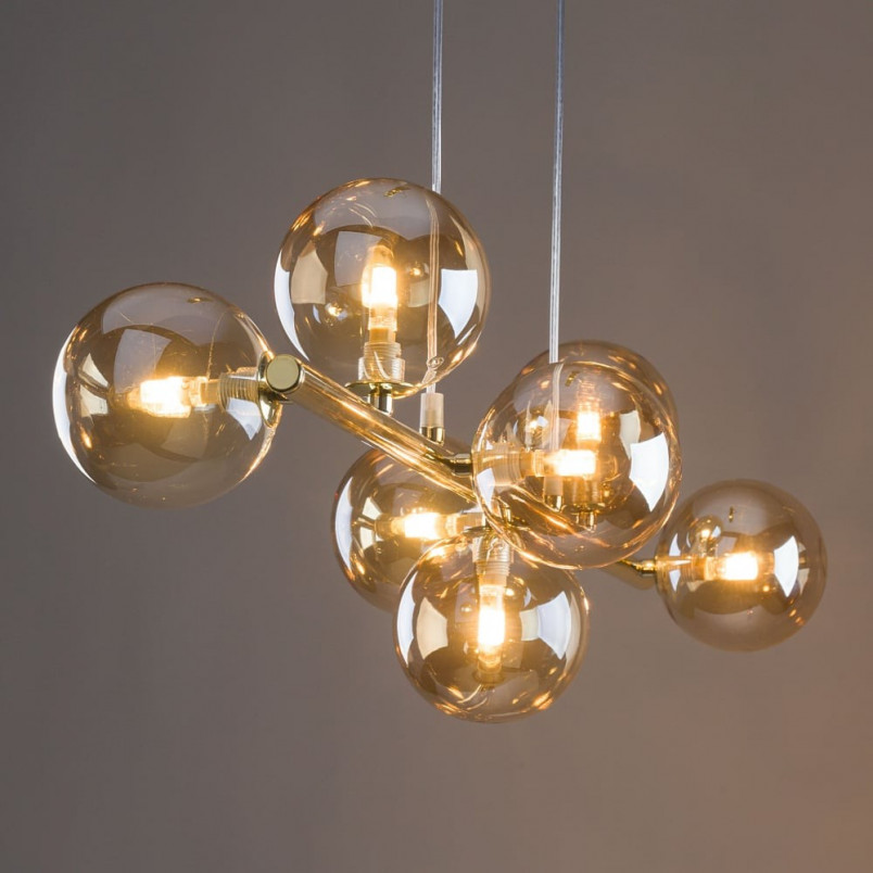 Lampa wisząca podłużna szklane kule Estera VII 116cm bursztyn / złoty TK Lighting