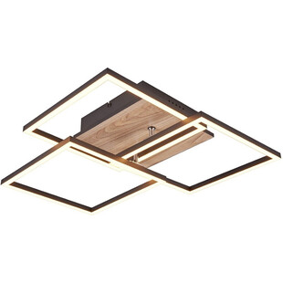 Plafon kwadratowy z pilotem i ściemniaczem Mobile LED 39cm czarny / drewno Reality