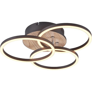 Plafon nowoczesny z pilotem i ściemniaczem Circle 43cm LED czarny / drewno Reality
