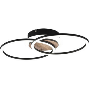 Plafon nowoczesny ze ściemniaczem i pilotem Giro Round LED 46x28cm czarny / drewno Reality
