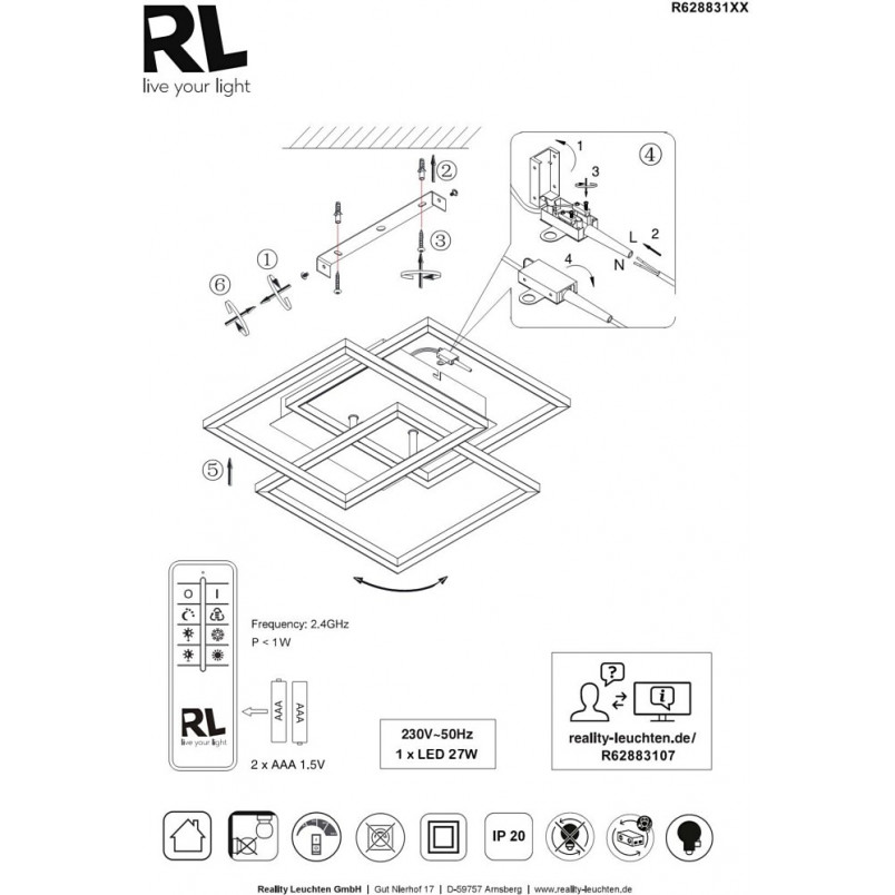 Plafon LED Reality z pilotem i ściemniaczem | 39cm