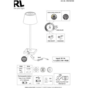 Lampa zewnętrzna na stół z usb i ściemniaczem Sanchez LED biała Reality