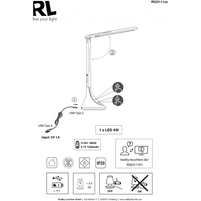 Lampa biurkowa LED Patty z zegarem i budzikiem | Reality