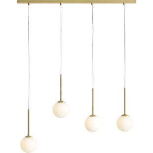 Lampa wisząca szklane kule na listwie Bosso Brass IV 100cm biało-mosiężna Aldex