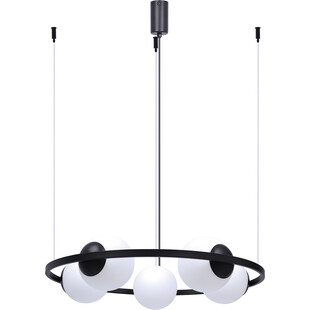 Lampa wisząca okrągła 5 szklanych kul Orbit 68cm biało-czarna Zumaline