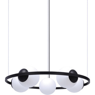Lampa wisząca okrągła 5 szklanych kul Orbit 68cm biało-czarna Zumaline