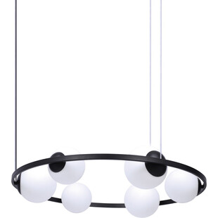 Lampa wisząca okrągła 6 szklanych kul Orbit 78cm biało-czarna Zumaline