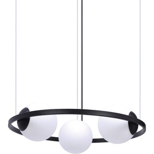 Lampa wisząca okrągła 3 szklane kule Orbit 58cm biało-czarna Zumaline