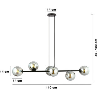 Lampa wisząca Rossi VI | 110cm | Szkło, Grafito | Emibig