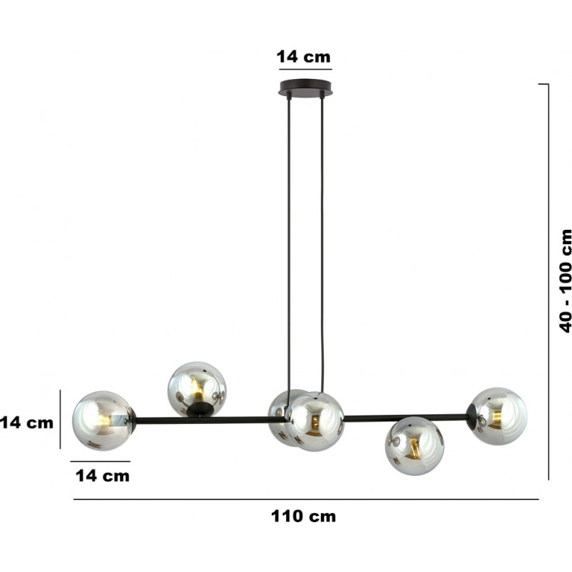 Lampa wisząca Rossi VI | 110cm | Szkło, Grafito | Emibig