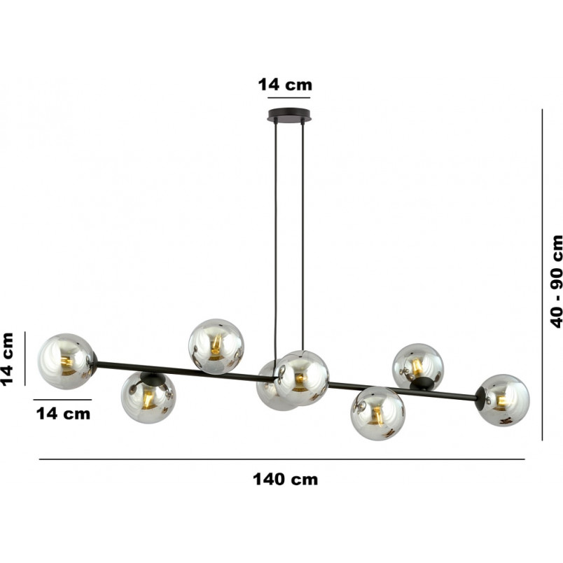 Lampa wisząca Rossi VIII - 8 kule szklane, 130cm | Emibig