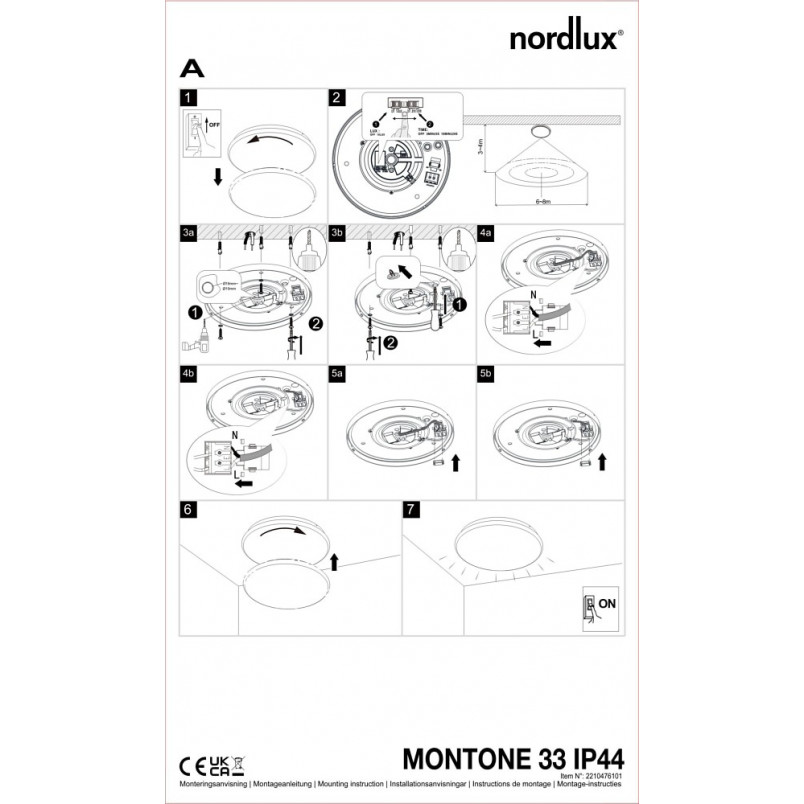 Plafon LED Montone do łazienki z czujnikiem | Nordlux