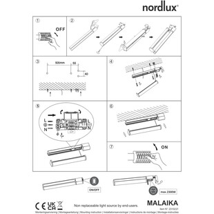 Kinkiet LED Malaika Nordlux | Czarny, IP44, 68cm